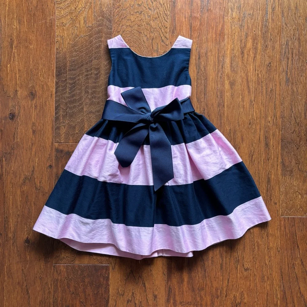 Ralph Lauren Baby Girl Navy Pink Stripe Dress | Size 18M
